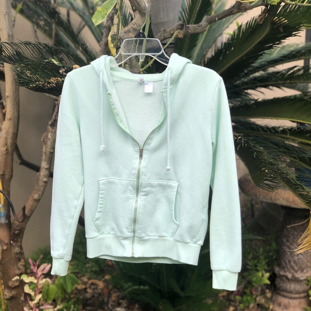 H&M cropped mint green zip up hoodie